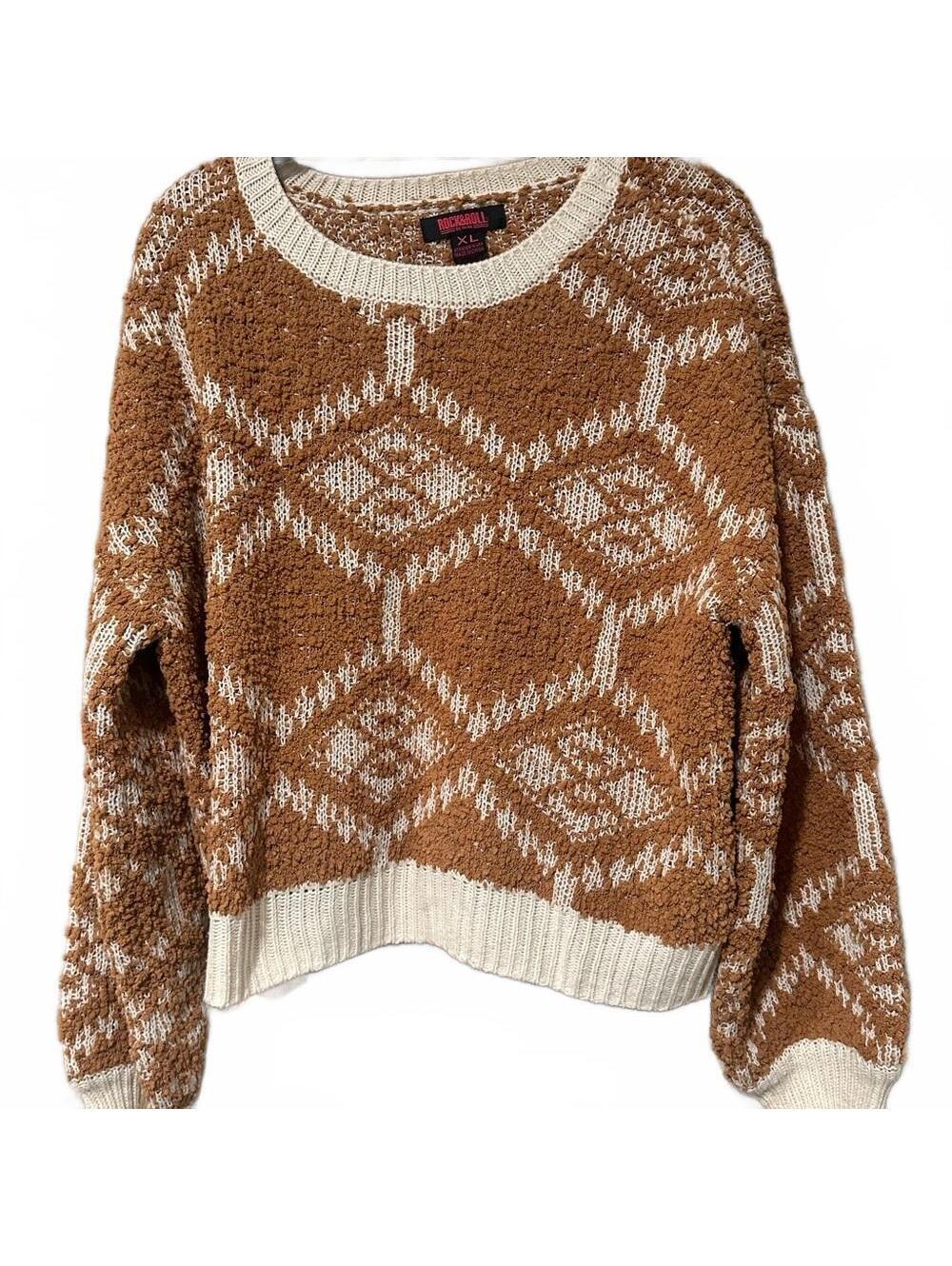 Rock & Roll Cowgirl Tan and Cream Patterned Sweater
